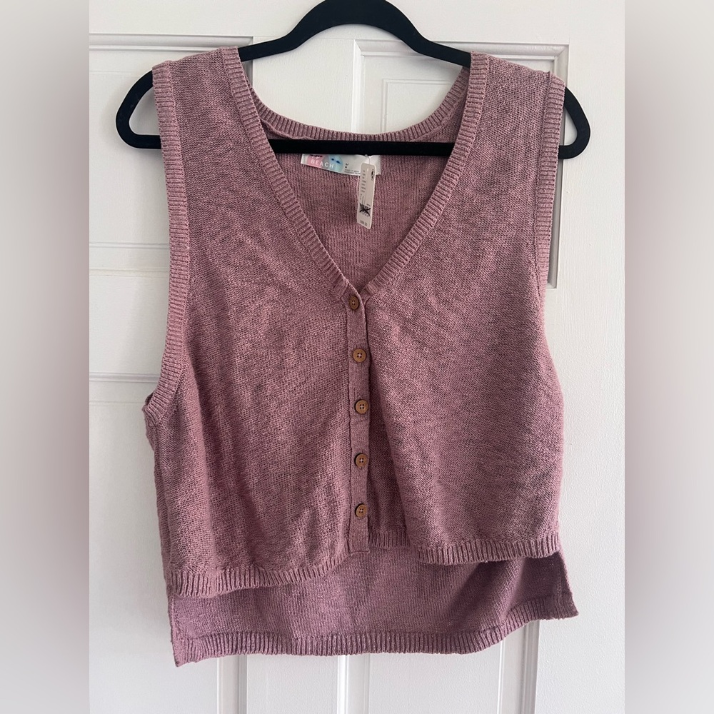 Free People Pink V-Neck Sweater with Ribbed Knit